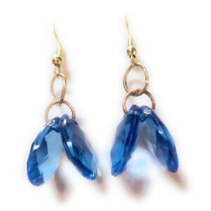 Blue Translucent Faceted Medium Double Teardrop Earrings